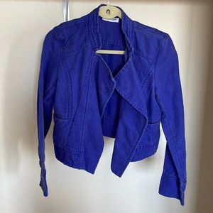 Cobalt blue cropped drapey linen cotton blend jacket